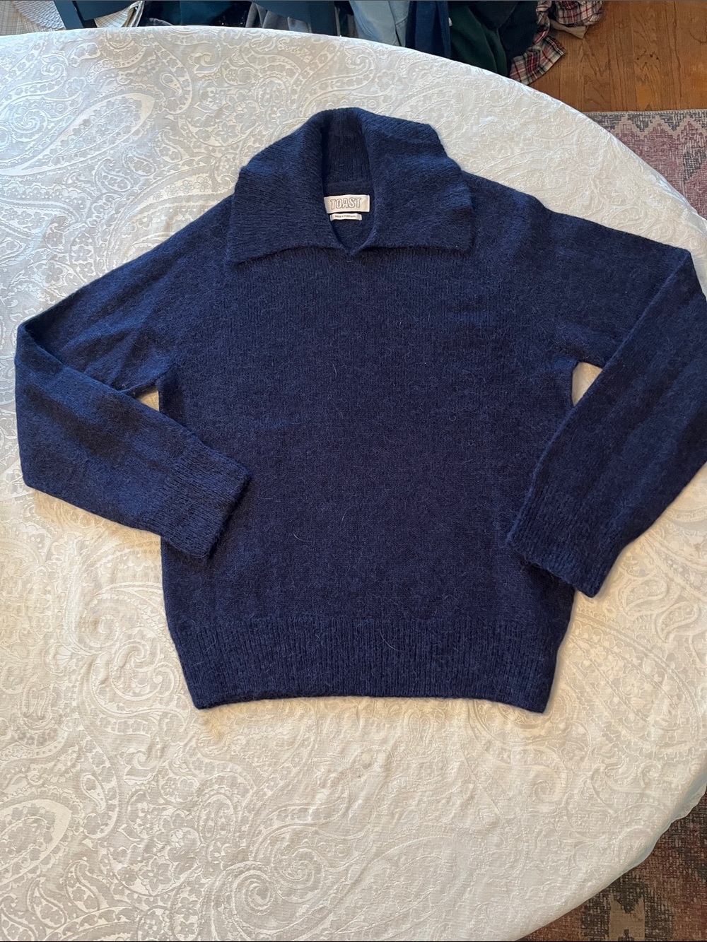 Toast Alpaca Blend Portugal Women's Navy XS V-Neck Cozy Knit Sweater